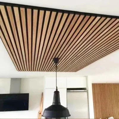 Panneaux muraux adsorbants au bruit en bois en PET Panneau acoustique en bois à grès